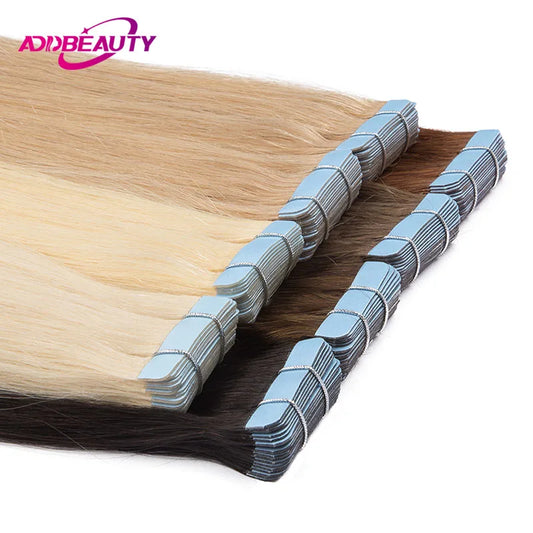 Straight Tape in Human Hair Extension 20pcs 100% Human Remy Hair Extensions Natural Tapes in Human Fusion Hair Ombre Blonde 613#
